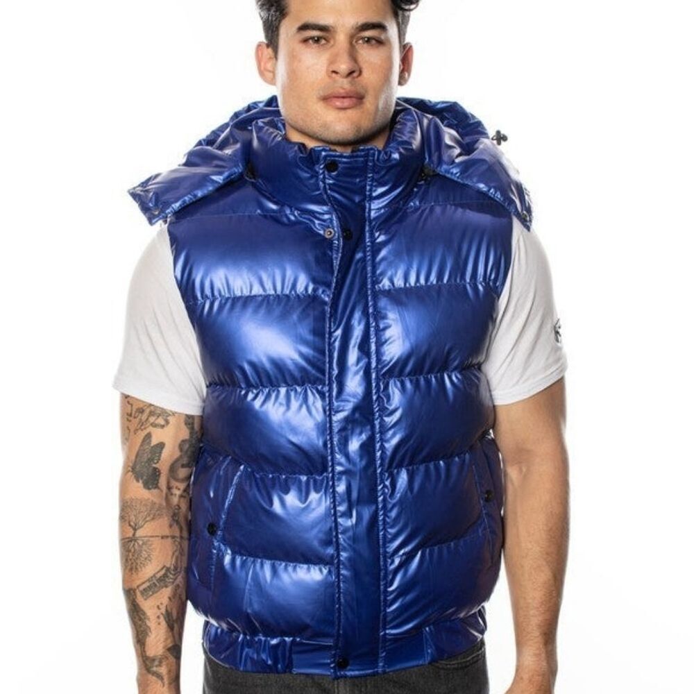 VIP Collection Men's Blue Puffer Vest Size S NWT Detachable Hood